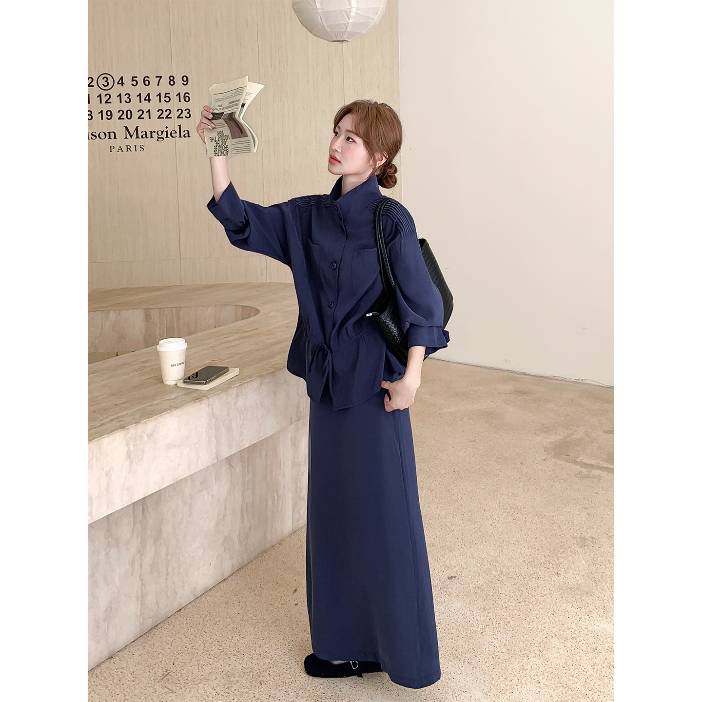 韩系立领衬衫连衣裙子女2026新款大方得体早春季穿搭一整套装长裙