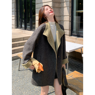 灰色复古短款双面呢羊绒外套女2025冬韩系小个子宽松加厚毛呢大衣