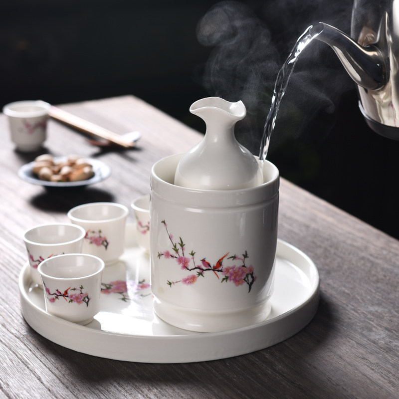 老式陶瓷温酒具暖酒壶分酒器家用热酒器小酒盅烈酒杯黄酒酒具套装