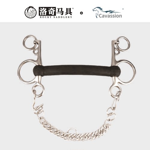 Cavassion佩勒姆黑橡胶直杆衔铁口衔马嚼子骑马洛奇马具8209218