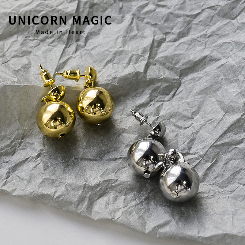 欧美风金属感大小圆球复古耳环潮