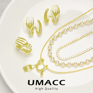 董洁同款趣味餐具卷卷叉子耳环2026新款爆款高级感耳骨夹小众耳饰