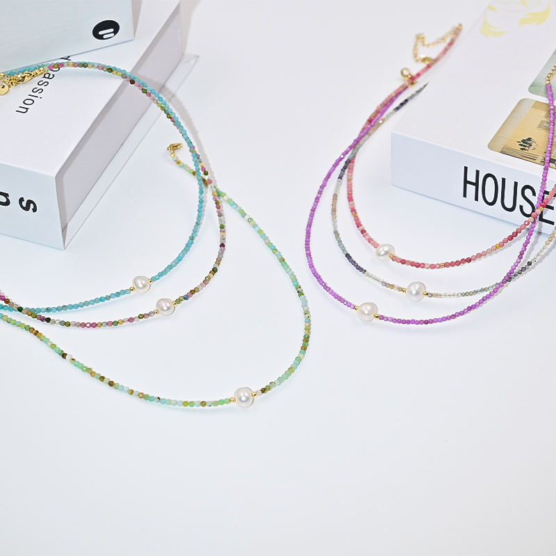 欧美天然石串珠项链女款小众叠戴