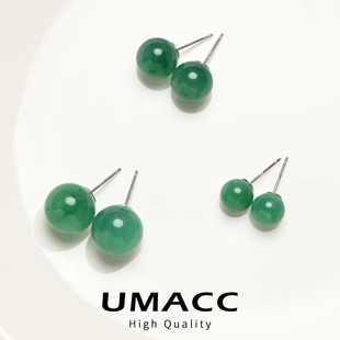 天然非洲翠耳钉纯银925养耳洞新中式 耳饰轻奢高级感耳环简单大方