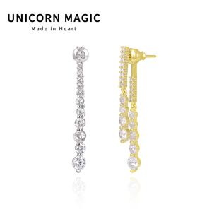 爆闪锆石流苏耳饰女高级感轻奢气质耳坠方圆脸巨好看耳环富家千金