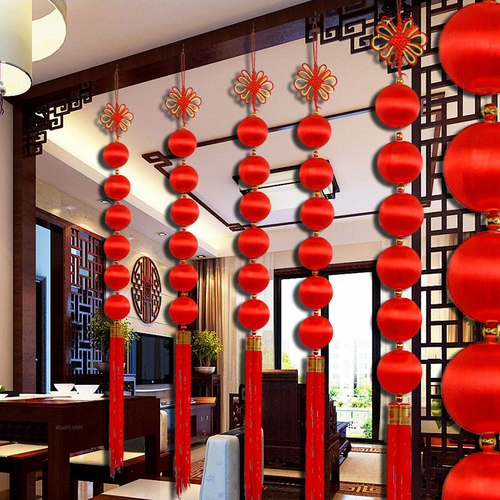 小红灯笼挂串室内外绒布中国结