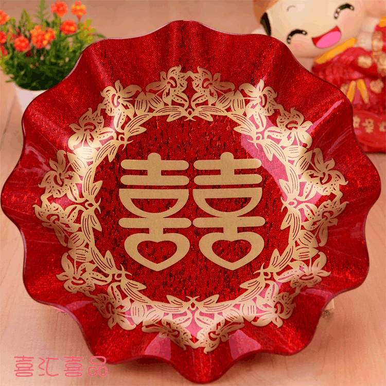 结婚果盘红色敬酒亚克力