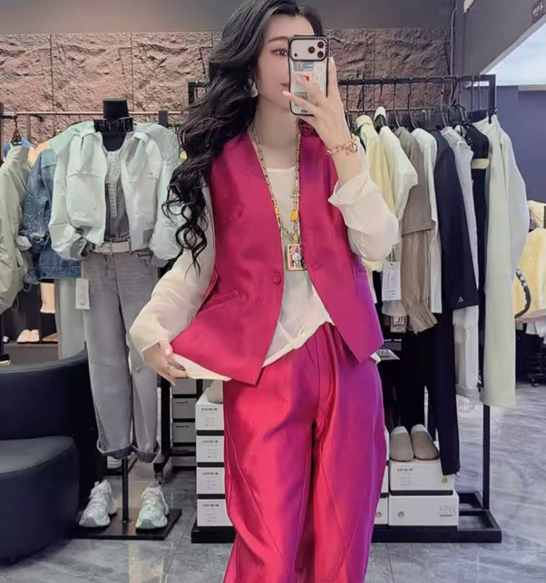 欧货时尚宽松马甲九分哈伦裤套装女2026春复古马夹上衣裤子两件套