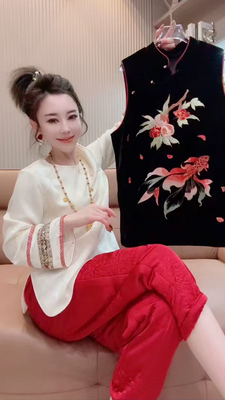 新中式国风复古立领中长款马甲女重工刺绣高档金丝绒盘扣无袖上衣