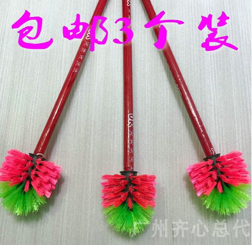 3把装ok木柄圆头硬毛加长厕所刷