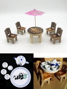 迷你茶具旅游纪念品儿童过家家玩具木质桌椅童子茶具套装仿真功夫