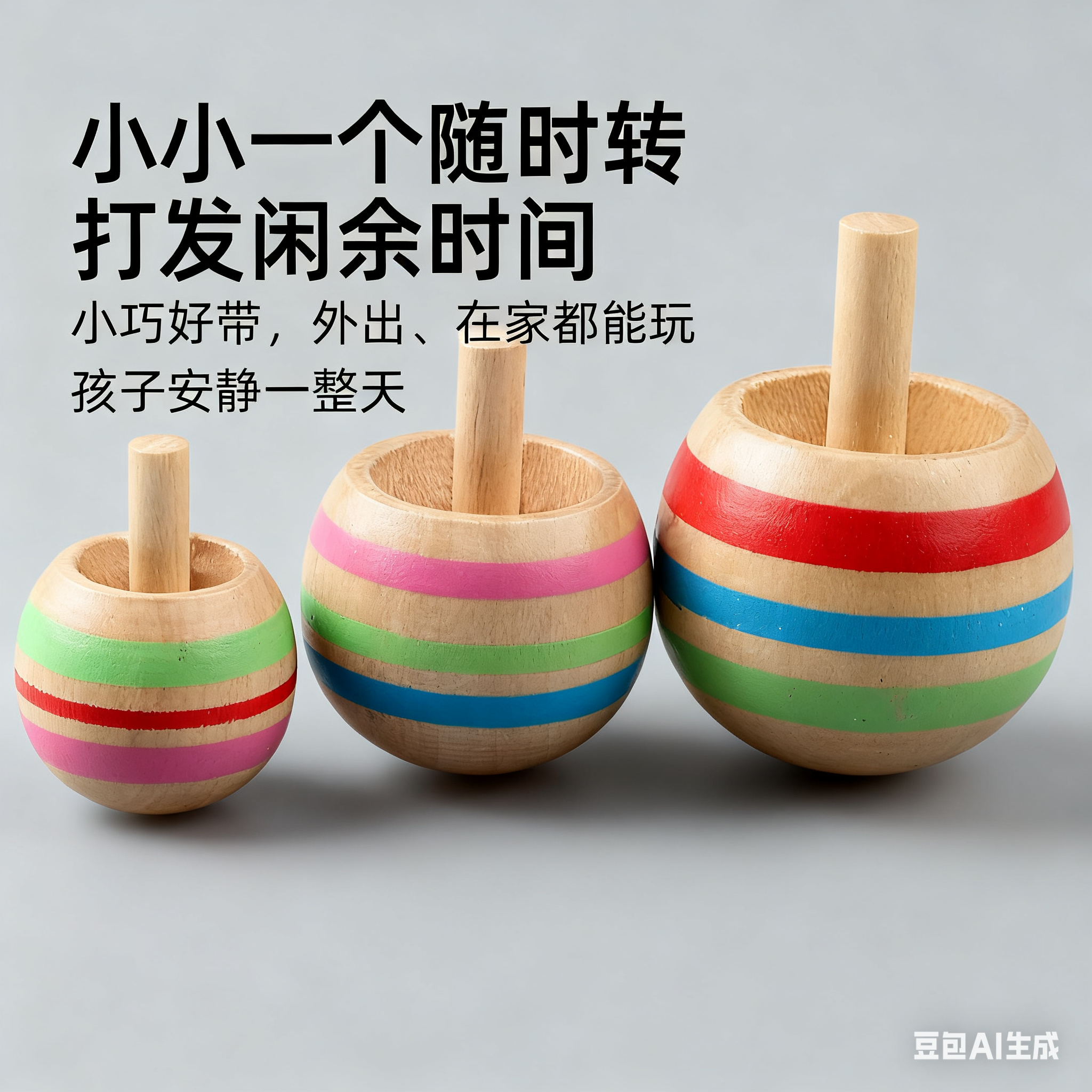 80后传统怀旧倒立旋转陀螺实木制彩色陀螺儿童锻炼手指3个对战