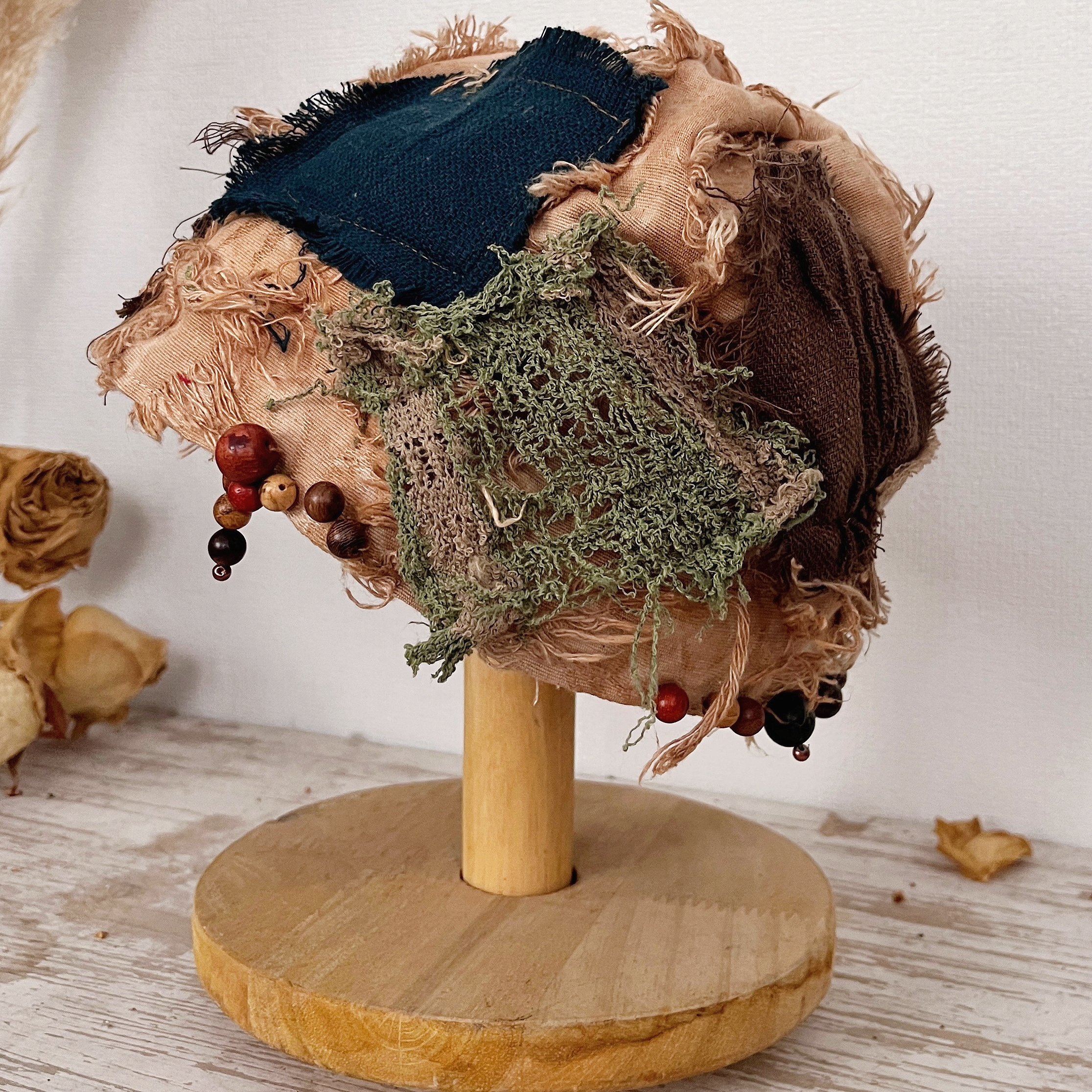 熹言 原创设计棉麻手工拼布流苏扎染破烂流浪武侠乞丐帽