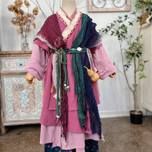 熹言 原创粉色棉麻侠女流浪风汉服古风江湖武侠文艺表演摄影服装