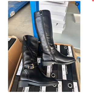 侧拉链保暖加绒马丁靴简约大气黑色长靴 平底粗跟时尚 2025冬季 新款