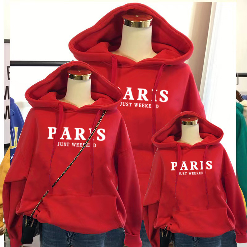 欧美儿童连帽加绒卫衣2025秋冬亲子装一家三口母子母女秋冬长袖潮