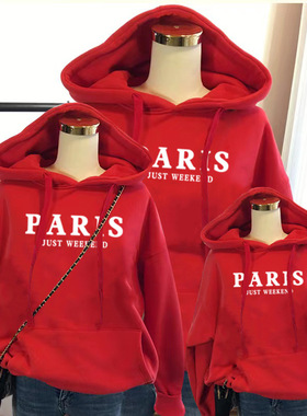 欧美儿童连帽加绒卫衣2025秋冬亲子装一家三口母子母女秋冬长袖潮