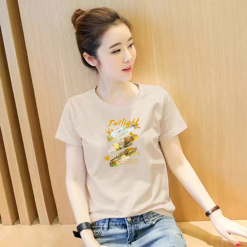一线品牌折扣印花圆领短袖T恤女