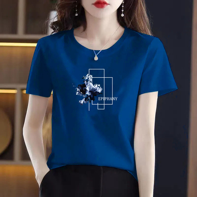 品牌纯棉短袖薄款印花纯色体恤女