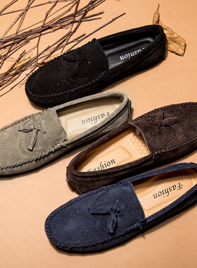 2026新款豆豆鞋男潮流百搭懒人一脚蹬45大码真皮英伦软底休闲皮鞋