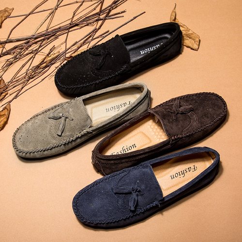 秋冬豆豆鞋男潮流百搭懒人一脚蹬45大码真皮英伦软底高级休闲皮鞋