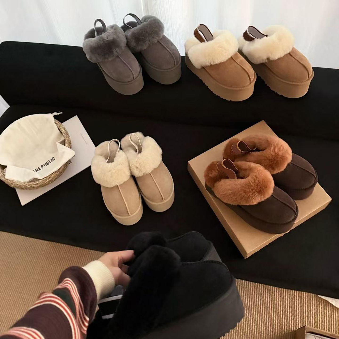 防掉跟5cm厚底束带雪地靴女棉鞋