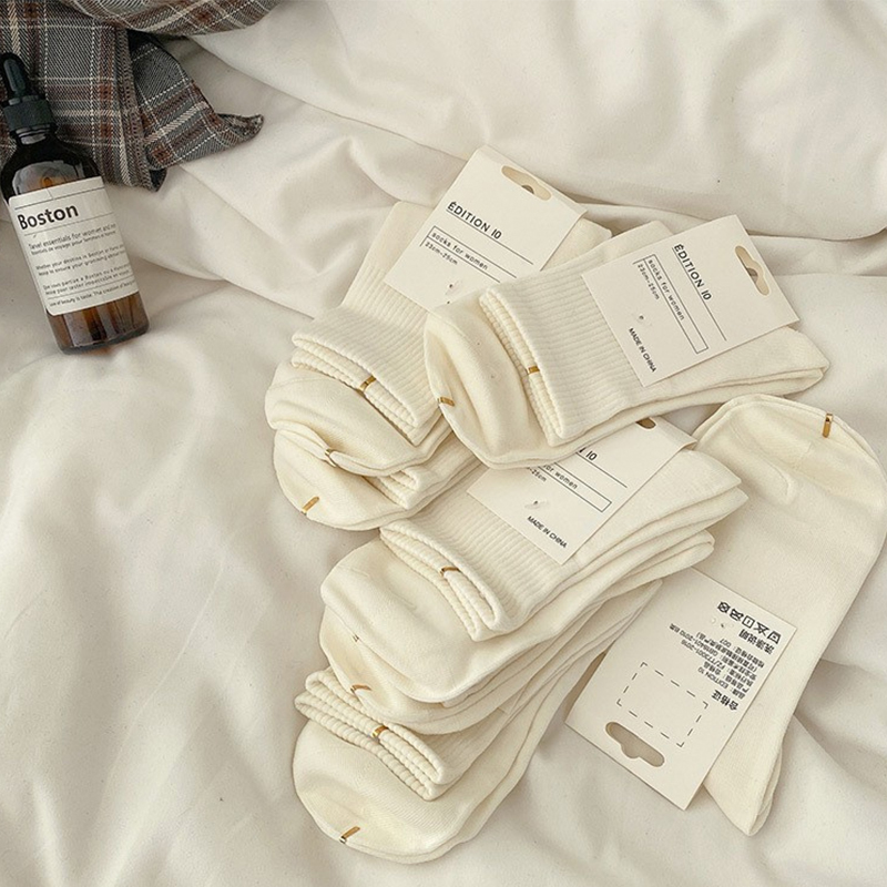 春秋学院风奶白色jk棉堆堆短袜女