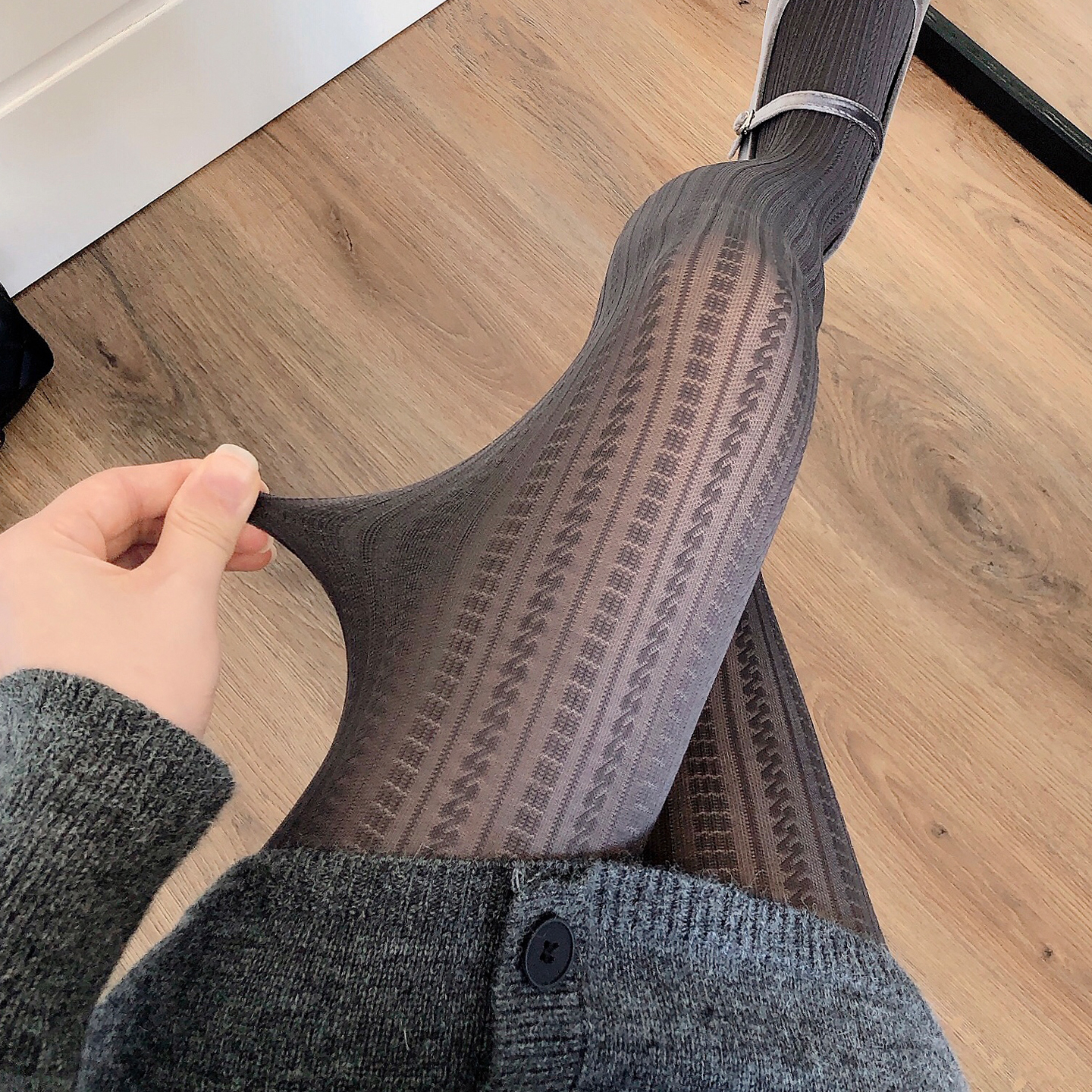 防勾丝深灰色连裤袜烟灰色丝袜女