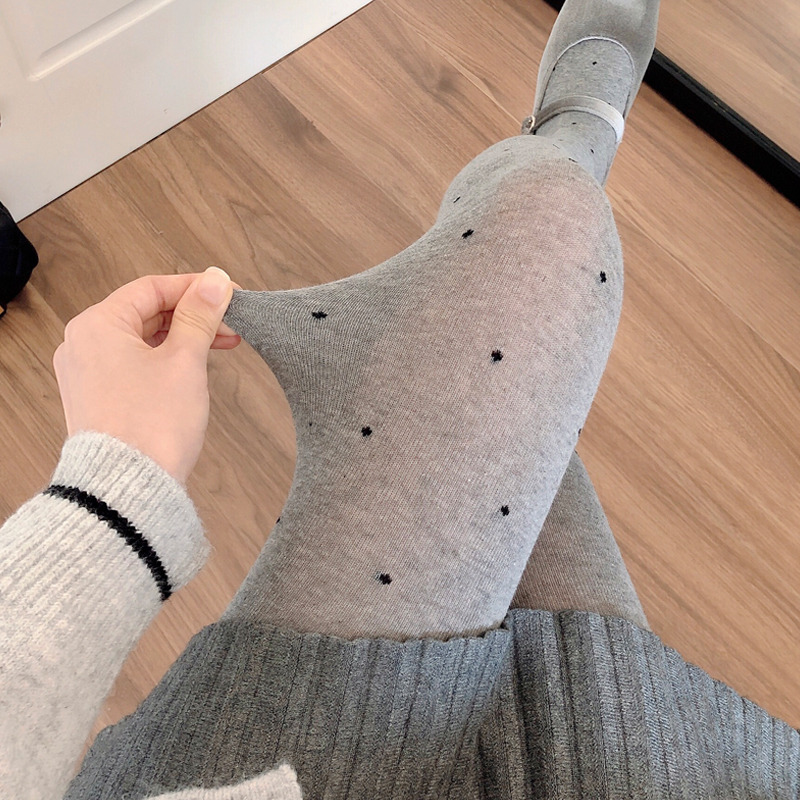 小圆点烟灰色连裤袜棉质浅灰丝袜