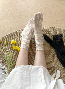 日系jk白色蕾丝花朵网纱袜子女春夏薄提花透气短袜韩国isn堆堆袜