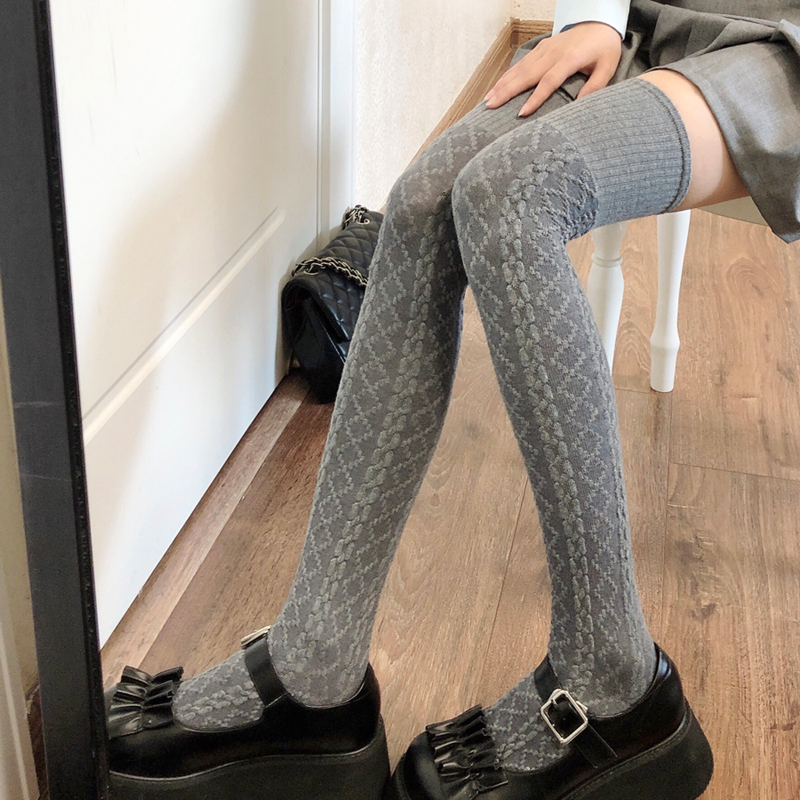 秋冬过膝袜加厚灰色长筒袜高筒袜