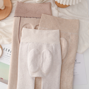 袜踩脚保暖燕麦色日系竖条 连裤 收腹打底裤 女秋冬外穿加绒高腰棉裤