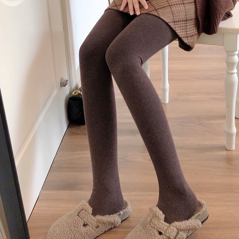 秋冬季加绒加厚咖啡色连裤袜女保暖烟灰色打底裤条纹深灰色踩脚袜