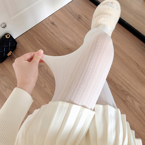 日系JK白丝袜女秋冬加厚保暖米白色打底袜甜美Lolita奶白色连裤袜 - 封面