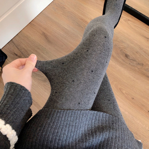 加厚保暖烟灰色打底袜波点连裤袜