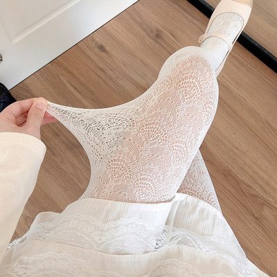 jk白丝袜蕾丝镂空网袜白色连裤袜
