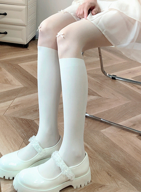 日系奶白色连裤袜春夏薄款黑色假小腿袜lolita甜美蝴蝶结jk白丝袜