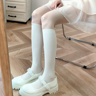 日系奶白色连裤袜春夏薄款黑色假小腿袜lolita甜美蝴蝶结jk白丝袜