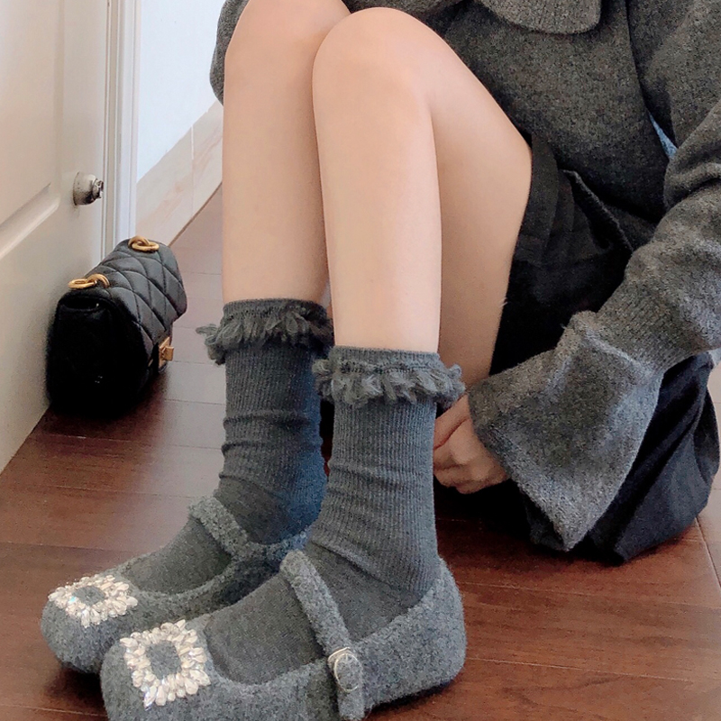 烟灰色小腿袜咖啡色中筒袜堆堆袜