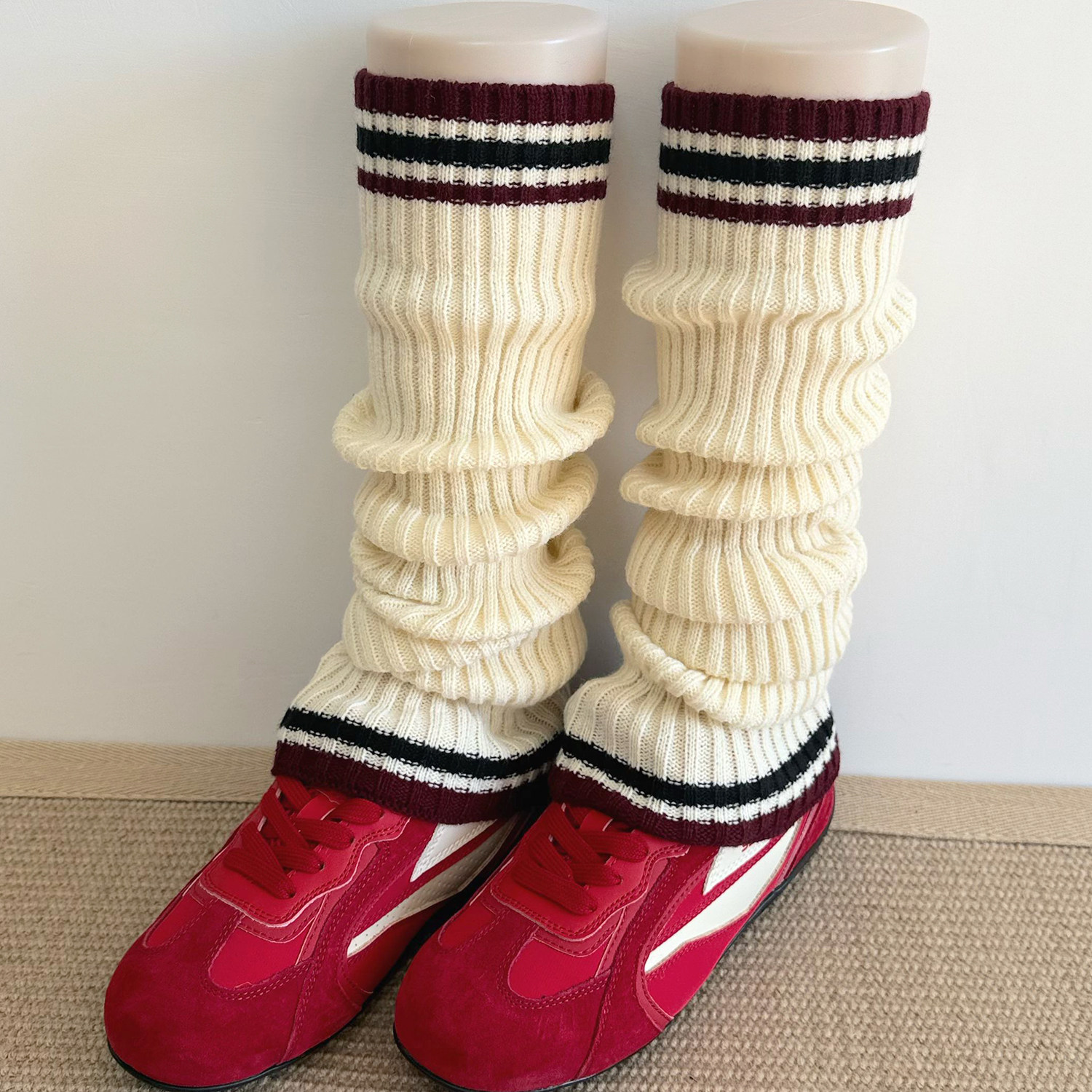 针织JK米白色袜套女秋冬款加厚白色小腿袜撞色保暖咖啡色中筒腿套,女士内衣/男士内衣/家居服,中筒袜,淘宝优惠券,粉丝福利购,淘宝优惠卷