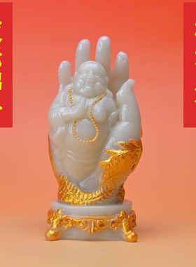 掌中弥勒佛大肚摆件笑佛夜光招财佛像供奉树脂工艺品