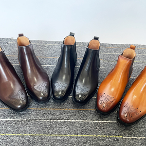 新款雕花切尔西靴英伦布洛克头层牛皮男靴套筒商务百搭47马丁靴46