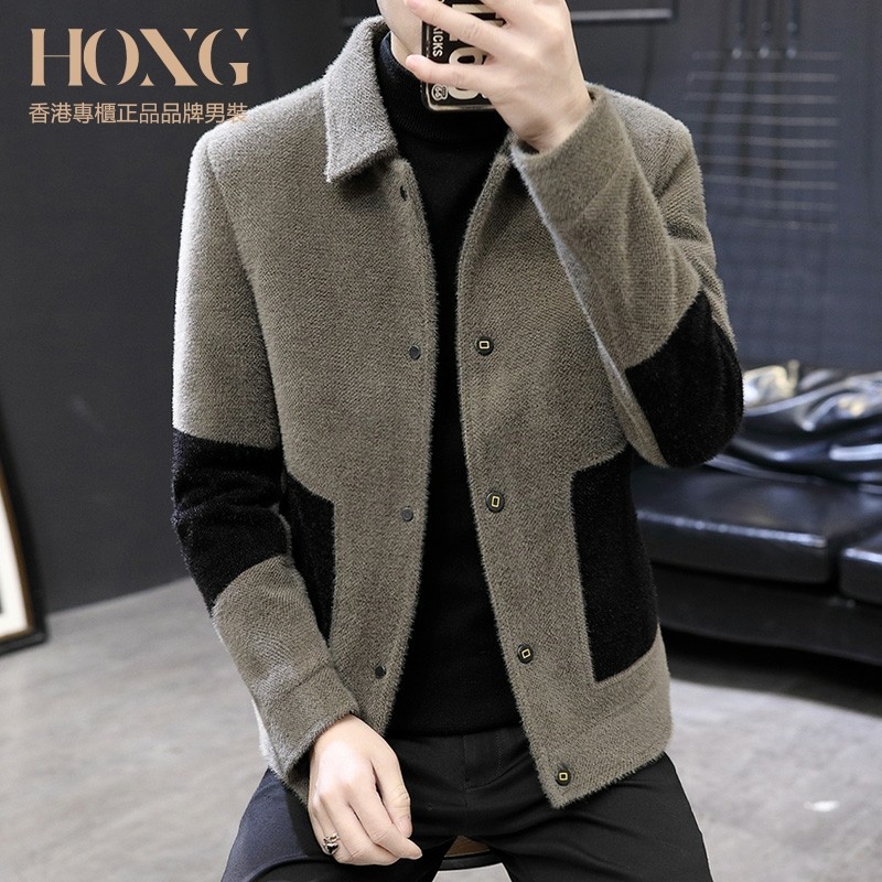 毛呢大衣男2024年春秋冬季新款潮流休闲修身呢子外套加厚翻领夹克
