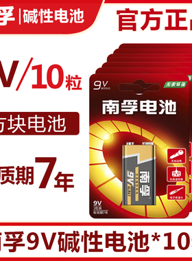 南孚9V碱性方块九伏电池10节万用表玩具无线话筒遥控器烟雾报警器麦克风话筒玩具6LR61方块叠层九伏6F22批发