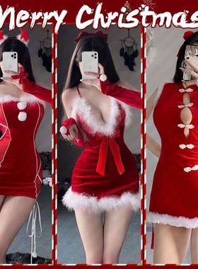 圣诞节制服红色新年内衣套装性感兔女郎cosply麋鹿夜店丝绒连衣裙