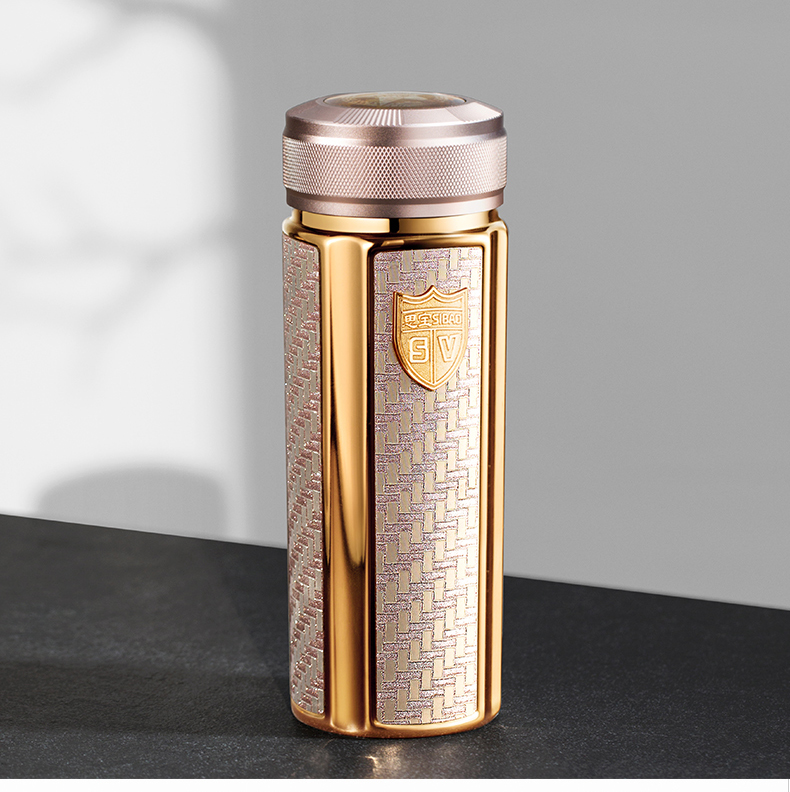 思宝保温杯步步高真空水杯304不锈钢玫瑰金商务礼品礼盒中式直筒