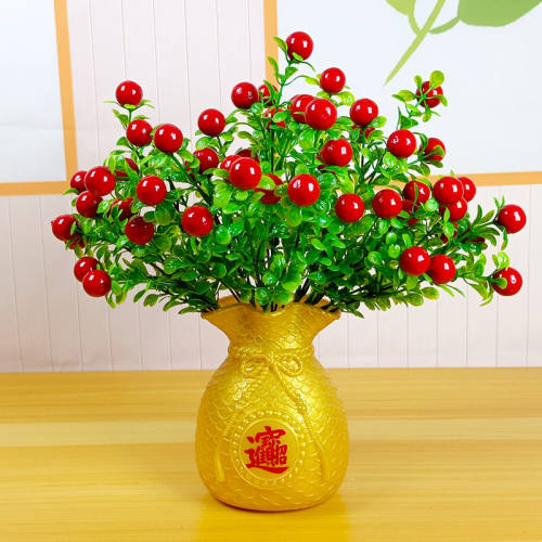 塑料假花桌面摆放福袋花瓶套装