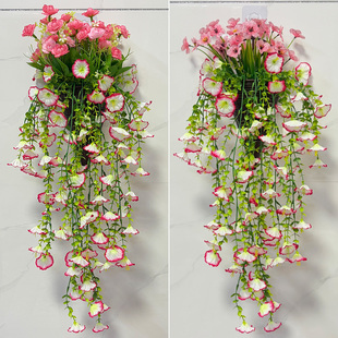 仿真挂墙尤加利花壁挂装 饰客厅室内外塑料假花挂壁牵牛花藤蔓摆设