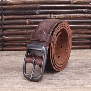 头层纯牛皮针扣皮带男士 带铜扣简约休闲真皮腰带潮 复古百搭牛仔裤