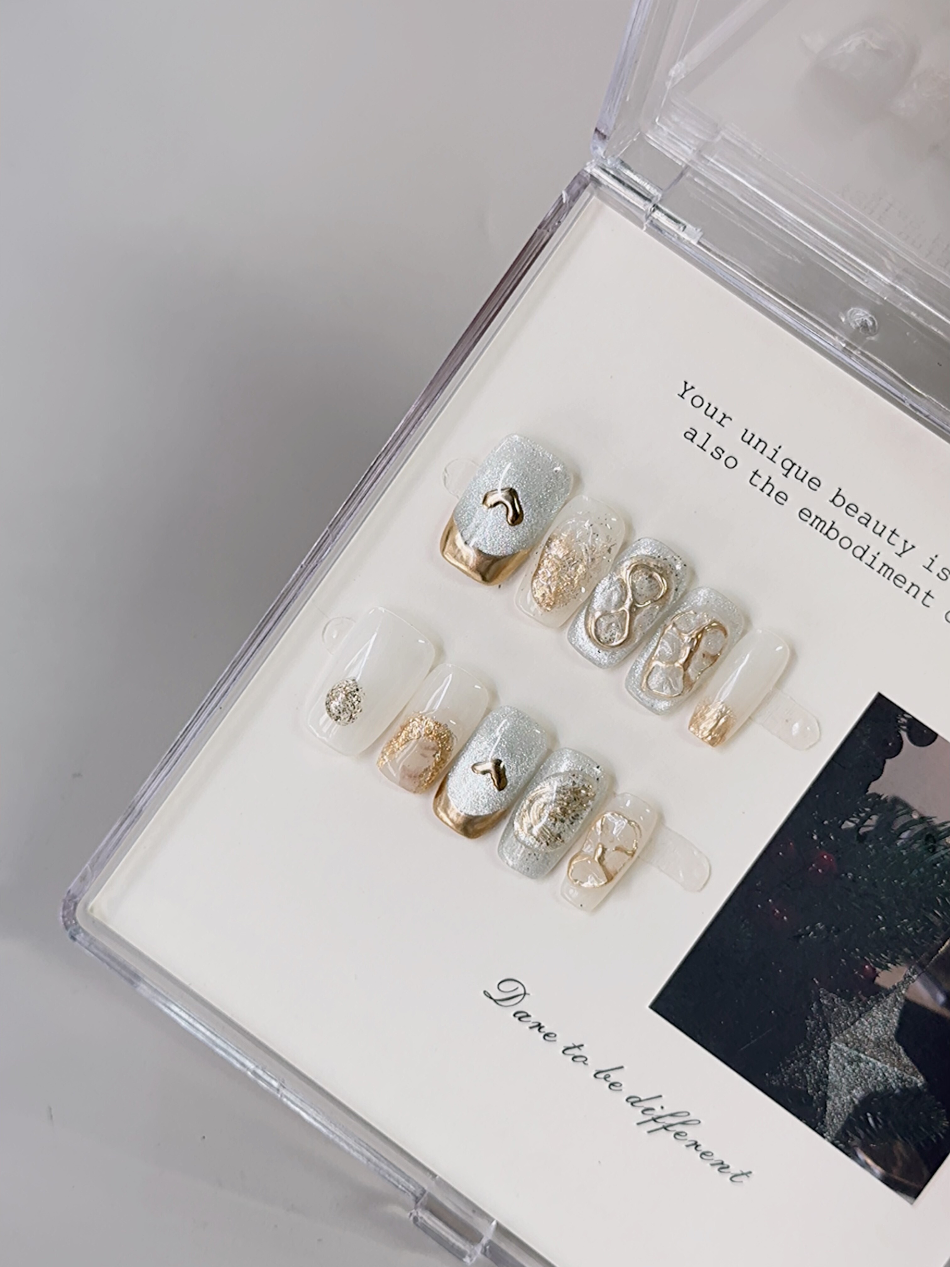 纯手工光疗穿戴甲法式气质纯欲猫眼 立体造型成品美甲假指甲贴片